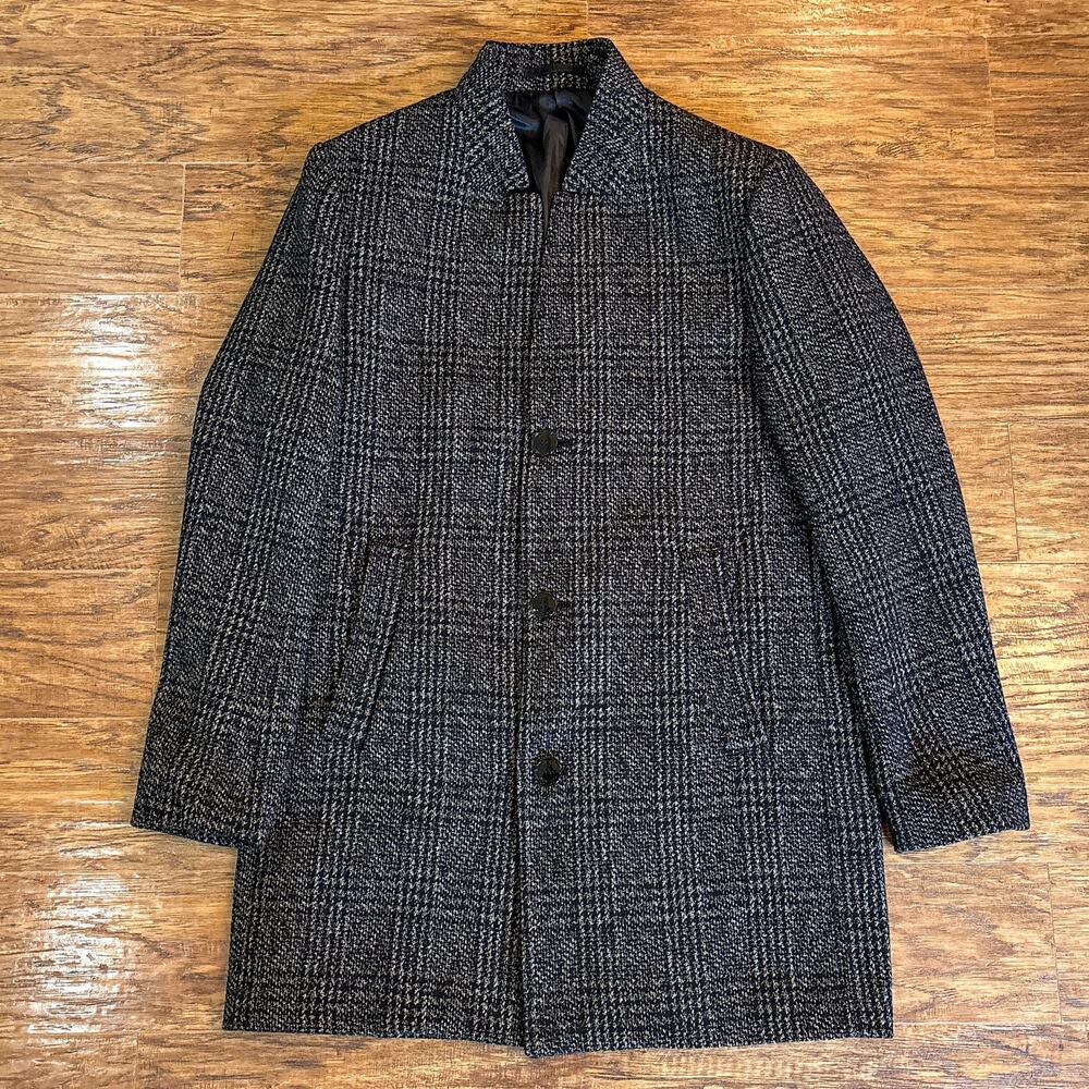 H&M Glen Plaid Dark Gray Wool Blend Overcoat Men's Size 44R
